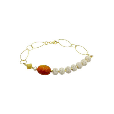 Βραχιόλι χειροποίητο ασήμι 925° με λάβα και μηλοκόραλο